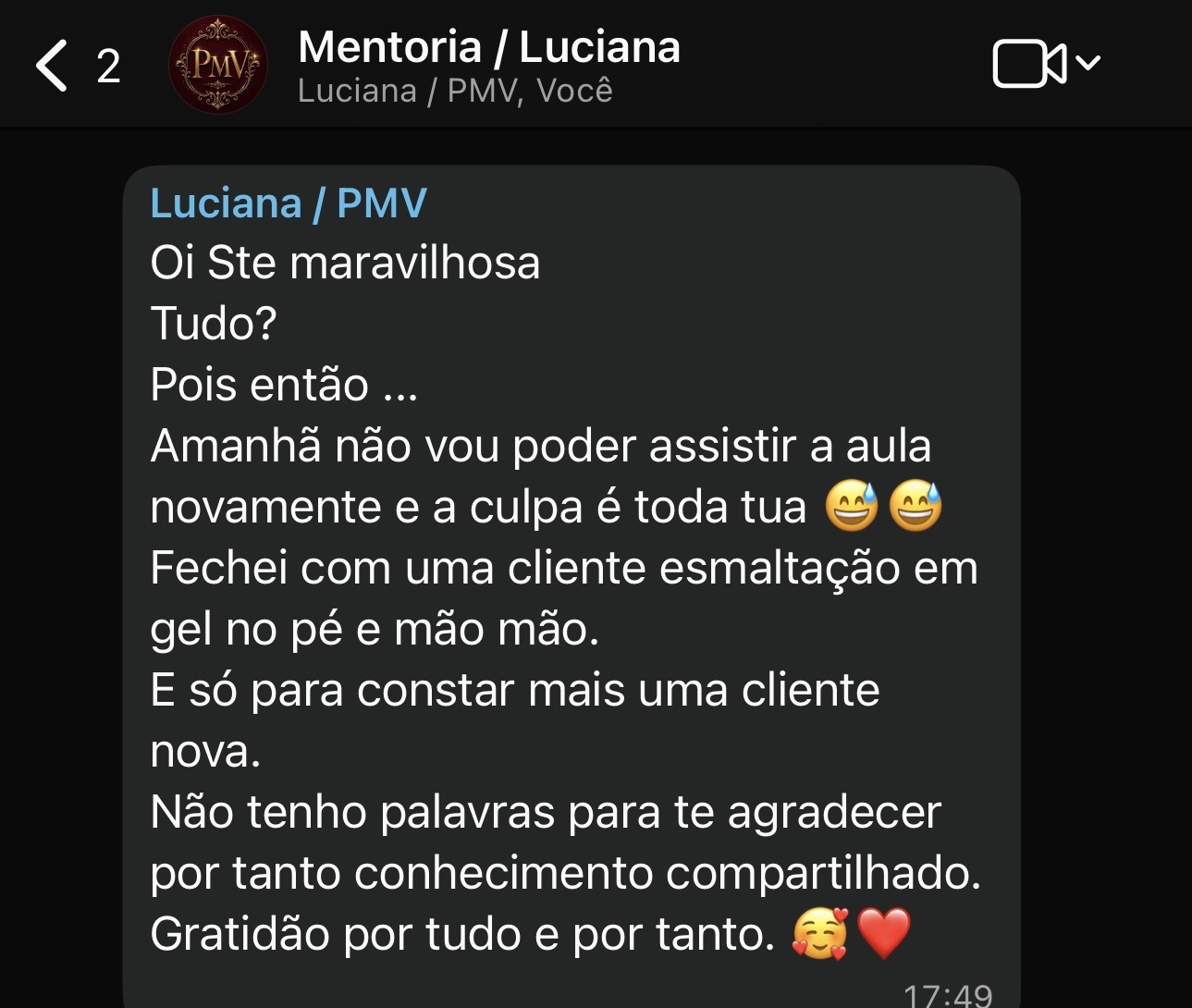 Depoimento de aluna PMV 2