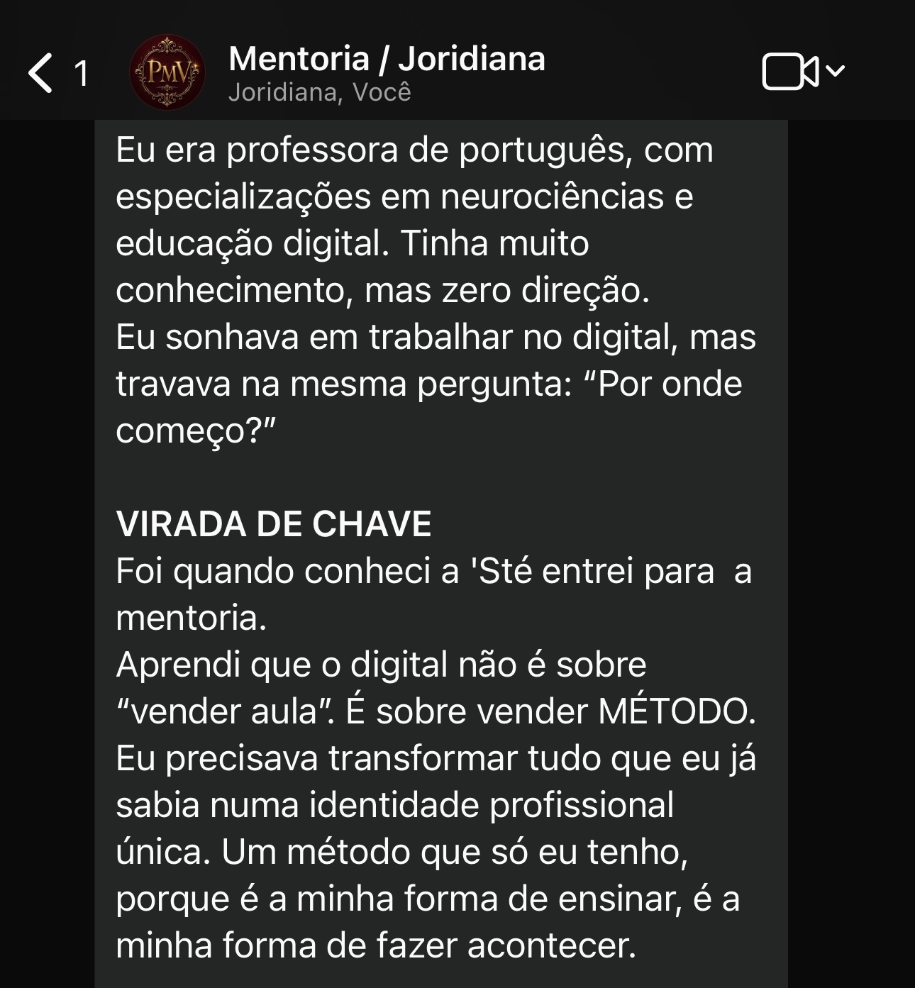 Depoimento de aluna PMV 7