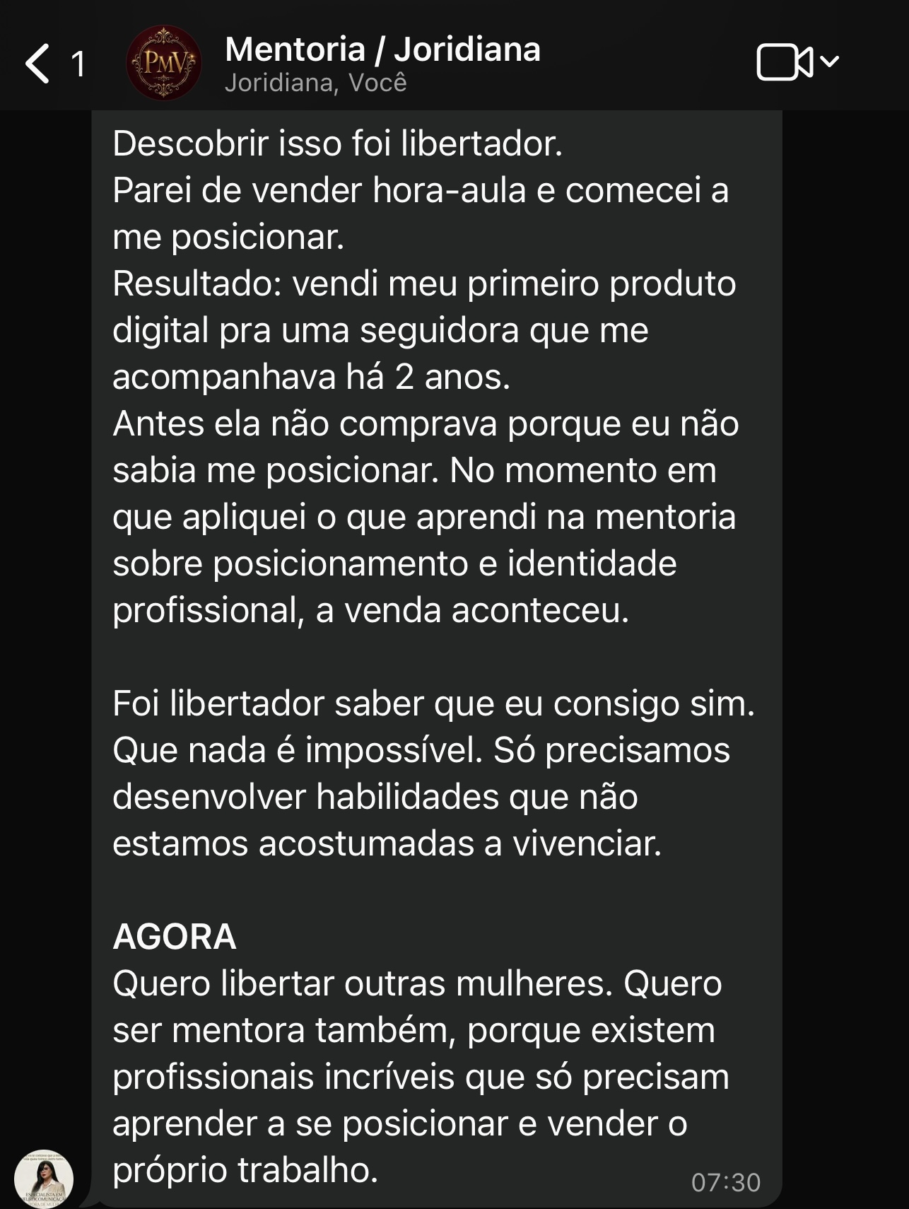 Depoimento de aluna PMV 6